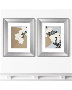Набор из 2 х репродукций картин в раме blossom momoyogusa flowers 1909г серый 41x51 см Картины в квартиру