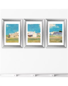 Набор из 3 х репродукций картин в раме breton village 1890г голубой 51x71 см Картины в квартиру