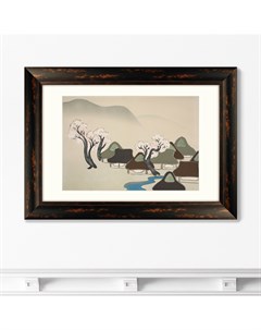Репродукция картины в раме village with cherry blossoms 1909г коричневый 70x50 см Картины в квартиру