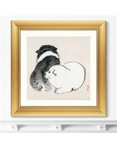 Репродукция картины в раме black and white puppies 1883г черный 60x60 см Картины в квартиру