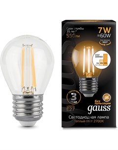 Светодиодная лампа LED Filament Шар E27 7W 550lm 2700K step dimmable 1 10 50 105802107 S Gauss