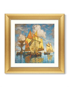 Репродукция картины в раме fishing boats in the lagoon venice 1941г желтый 61x61 см Картины в квартиру