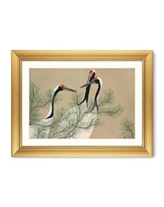 Репродукция картины в раме cranes from momoyogusa flowers 1909г золотой 80x60 см Картины в квартиру