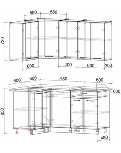 Кухонный гарнитур Мила Лайт 1 2x1 6 красный дуб венге Интерлиния