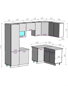 Кухонный гарнитур Готовая кухня ЭкоЛайт 5 1 4x2 6 правая белый фиолетовый Версомебель