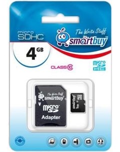 Карта памяти Micro SDHC 4GB Сlass 10 с адаптером SD SB4GBSDCL10 01 Smartbuy