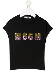 Футболка с логотипом и пайетками Msgm kids