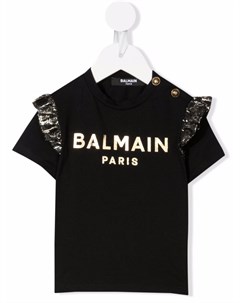 Футболка с логотипом и оборками Balmain kids