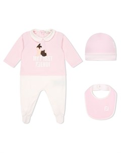 Комплект из пижамы нагрудника и шапки с логотипом Fendi kids