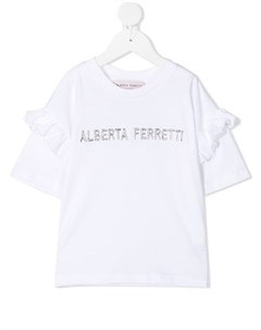 Футболка с оборками и вышивкой Alberta ferretti kids