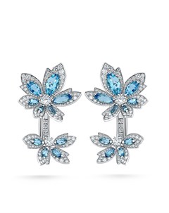 Серьги Palm Double Flower Aquamarine из белого золота с аквамаринами David morris