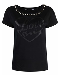 Футболка с декоративным жемчугом и логотипом Love moschino