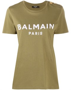 Футболка с логотипом и декоративными пуговицами Balmain