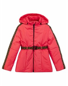 Пуховик с поясом и монограммой FF Fendi kids