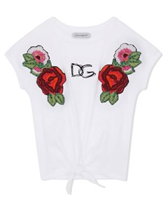 Футболка с цветочной вышивкой Dolce & gabbana kids