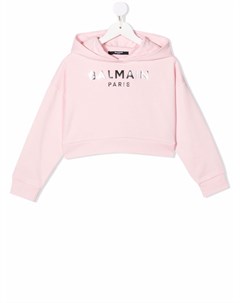 Укороченное худи с логотипом Balmain kids