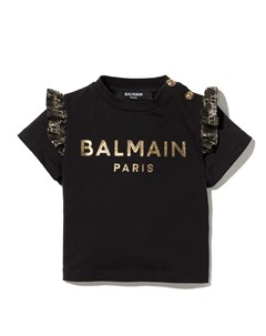 Футболка с оборками и логотипом Balmain kids