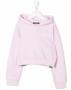 Укороченное худи с логотипом Balmain kids