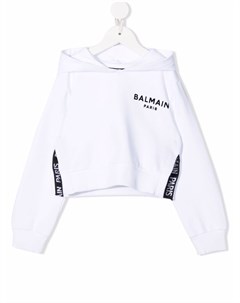 Укороченное худи с логотипом Balmain kids