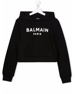 Укороченное худи с логотипом Balmain kids