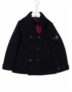 Двубортное пальто из смесовой шерсти Stone island junior