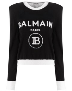 Джемпер с логотипом и объемными плечами Balmain