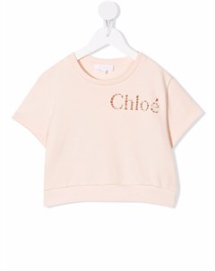 Футболка из органического хлопка с вышитым логотипом Chloé kids