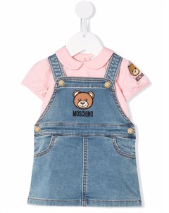 Джинсовый комбинезон и футболка с принтом Teddy Bear Moschino kids