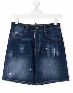 Джинсовые шорты с эффектом потертости Dsquared2 kids