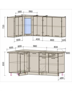 Кухонный гарнитур Мила 12x18 антрацит вудлайн кремовый Интерлиния