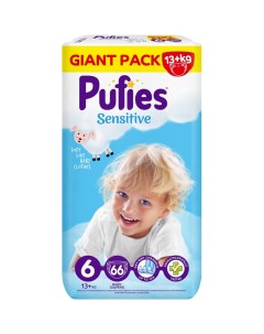 Подгузники для детей Sensitive Extra Large 66 13 кг Pufies
