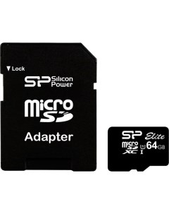 Карта памяти microSDXC 64Gb Class 10 UHS I SD адаптер SP064GBSTXBU1V10 SP Silicon power