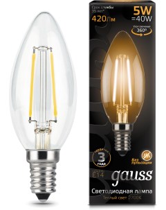 Светодиодная лампа LED Filament Свеча E14 5W 420lm 2700К 1 10 50 103801105 Gauss