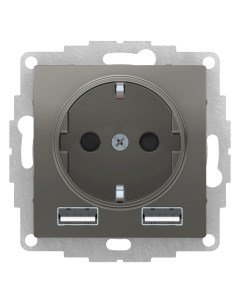 ATLASDESIGN сталь Розетка 1-гнездн. с/з + 2*USB (A+A) (без рамки) ATN000930 Schneider electric