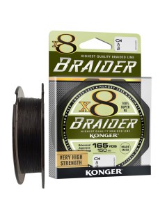 Шнур плетеный рыболовный BRAIDER X8 BLACK 150 м 0,10 мм Konger