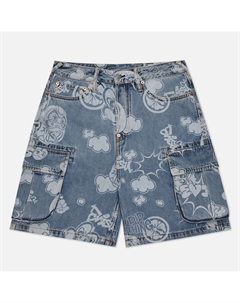 Мужские шорты Heritage Graffiti Daruma All Over Discharged Denim Cargo Evisu