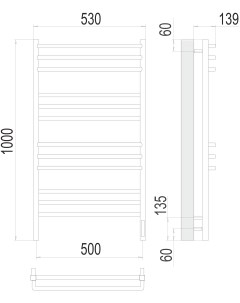 Полотенцесушитель TERMINUS Соренто П12 500х1000 электро (sensor quick touch) Порошковый(9005 RAL МАТ) Terminus