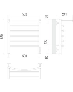 Полотенцесушитель Классик с п П6 500х650 Электро quick touch Порошковый 9005 RAL MAT Terminus