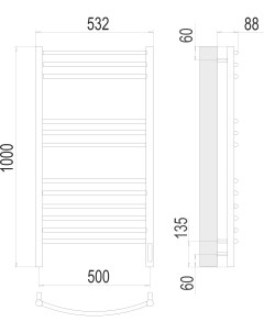 Полотенцесушитель TERMINUS Классик П12 500х1000 электро (sensor quick touch) Порошковый(9005 RAL MAT) Terminus