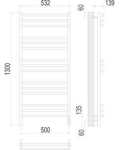 Полотенцесушитель TERMINUS Прато П15 500х1300 электро (sensor quick touch)Порошковый(9005 RAL МАТ) Terminus