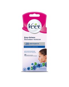 Восковые полоски для чувствительной кожи для лица c технологией Easy Gel wax Veet