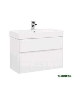 Тумба с умывальником Бруклин 85 00212598 с умывальником Slim Synergy белый Aquanet