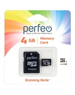 Карта памяти microSDHC PF4GMCSH10AES 4GB с адаптером Perfeo