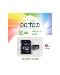 Карта памяти MicroSDHC 8GB (Class 10) + адаптер / PF8GMCSH10AES Perfeo