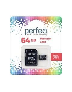 Карта памяти MicroSDXC 64GB (Class 10) + адаптер / PF64GMCSX10U1A Perfeo