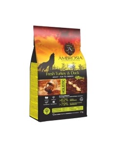 Сухой корм для собак Grain Free для всех пород с индейкой и уткой / U/ATD2 Ambrosia