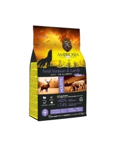 Сухой корм для собак Grain Free для всех пород с олениной и ягненком / U/AVL12 Ambrosia