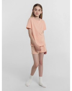 Комплект для девочек футболка шорты коралловый с сердечками Mark formelle