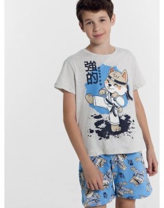 Комплект для мальчиков футболка шорты серо голубой с ниндзей Mark formelle