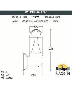 Уличный настенный светильник Mirella FU_D15.505.000.BXD1L.CRB Fumagalli